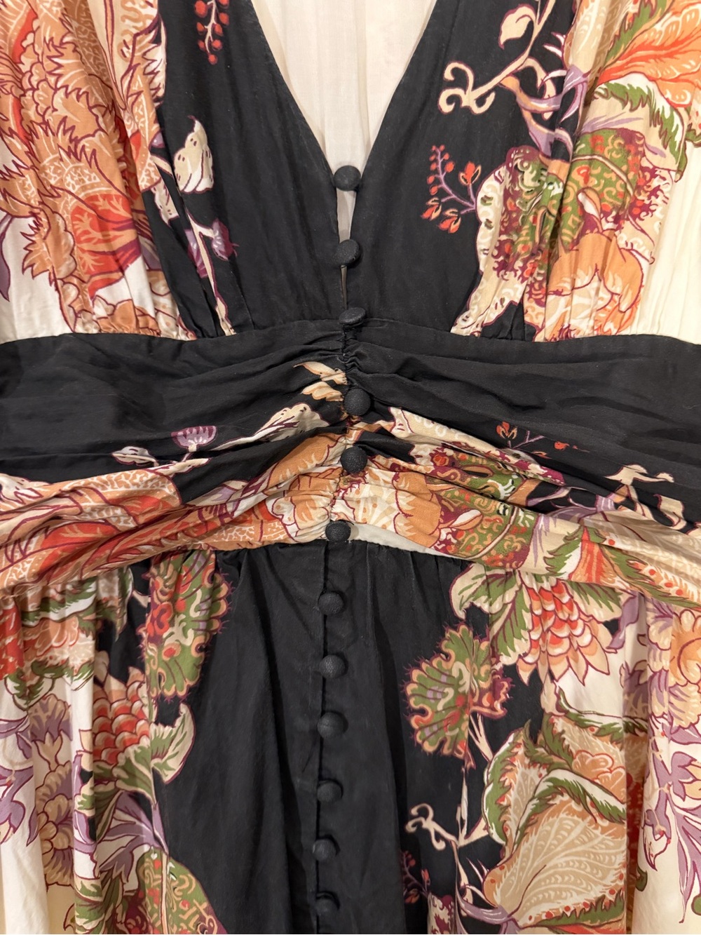 Anthropologie Katerina Button Front Cream Floral V-Neck Midi Dress - Picture 4 of 6